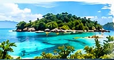A small green island ringed by turquoise water